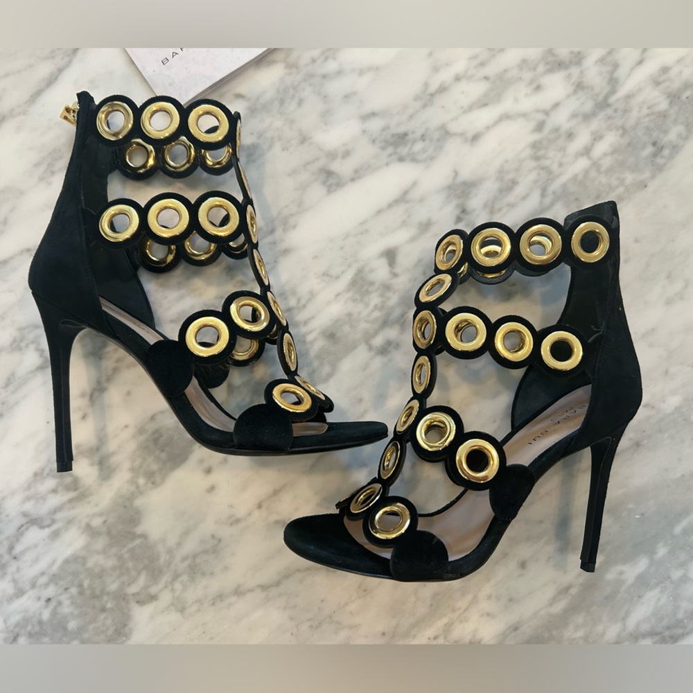 Barbara Bui Black Suede High Heels with Gold Eyelet Rings - Picture 5 of 5